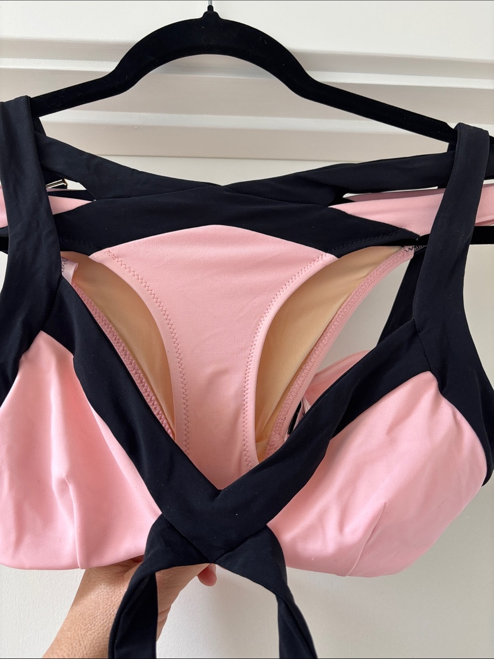 Agent Provocateur Mazzy Pink and Black Twist-Front Bikini Set (3)